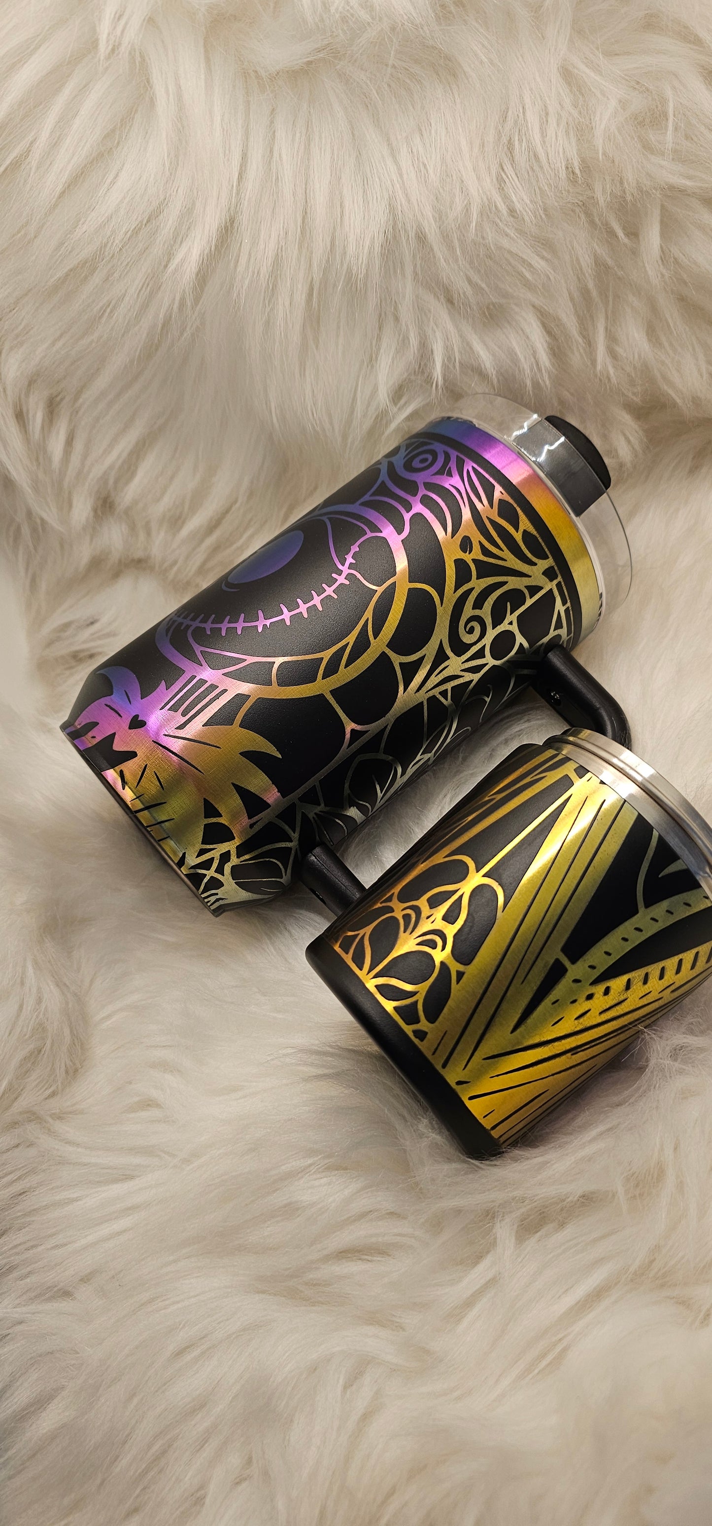 Jack and Sally Rainbow Engraved Tumbler
