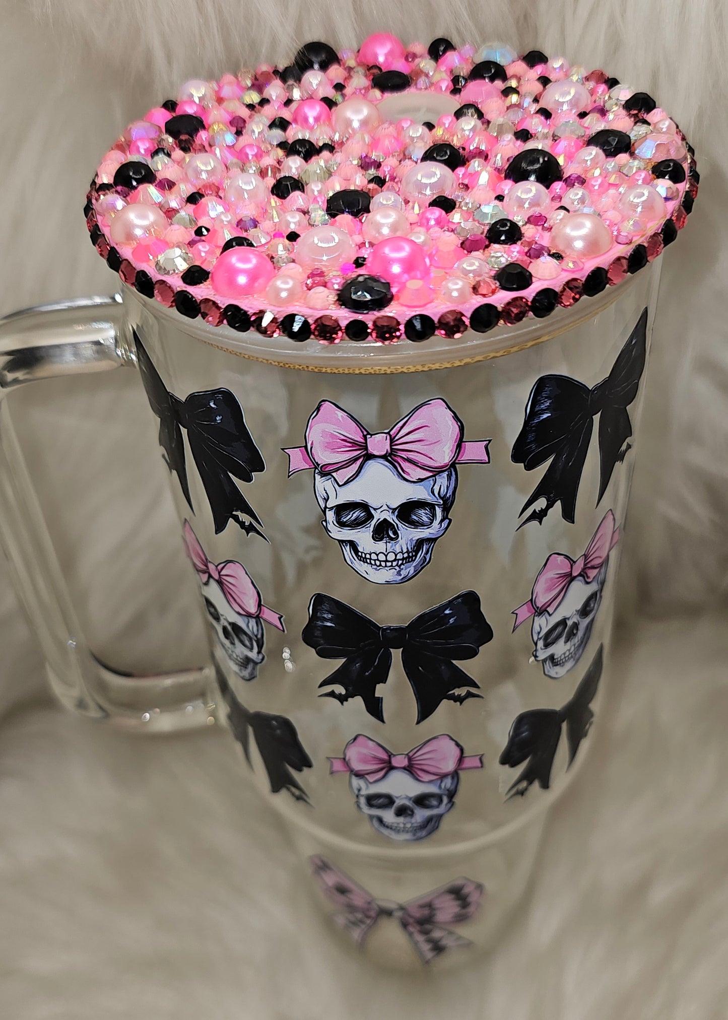 40 oz Skulls and Bows Glass Tumbler
