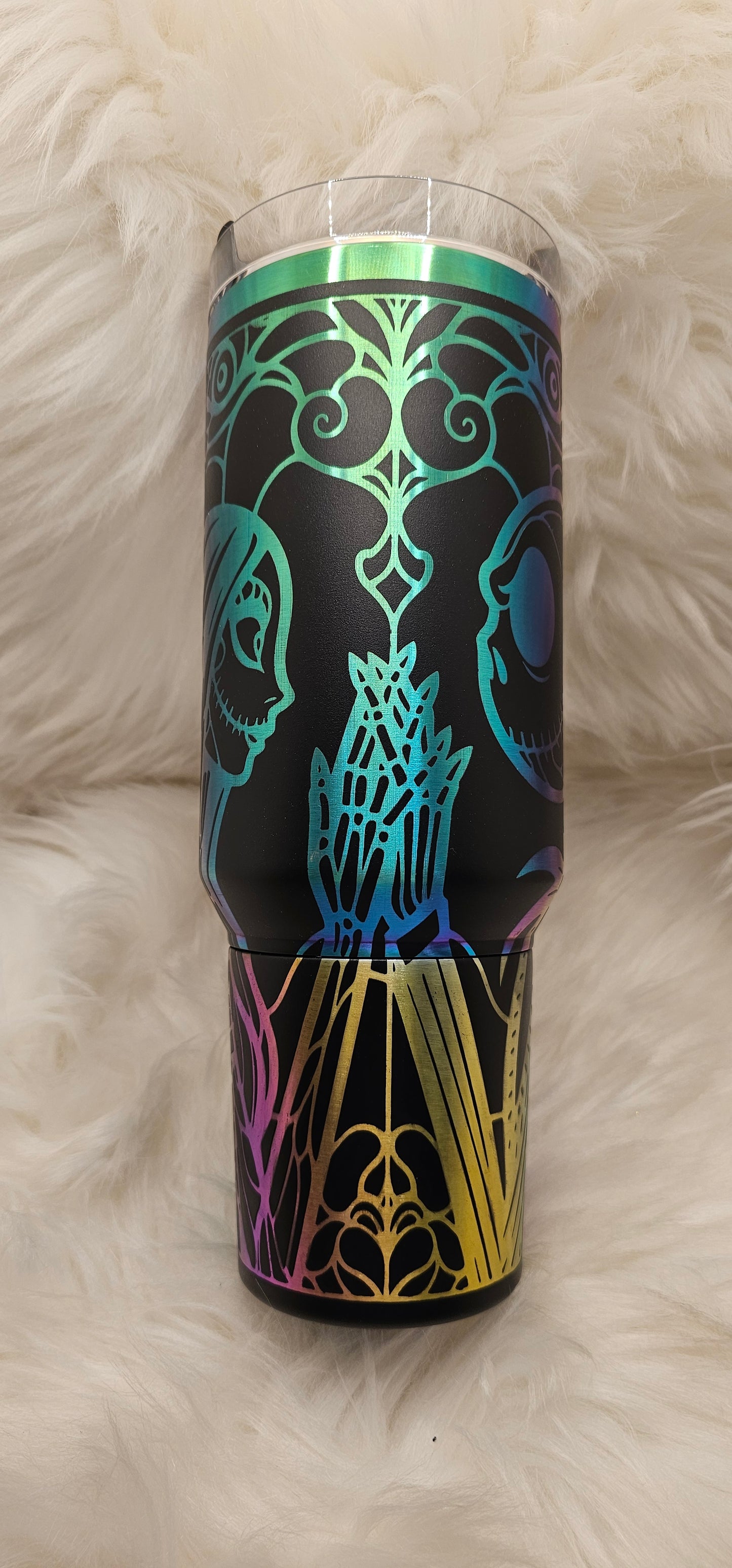 Jack and Sally Rainbow Engraved Tumbler