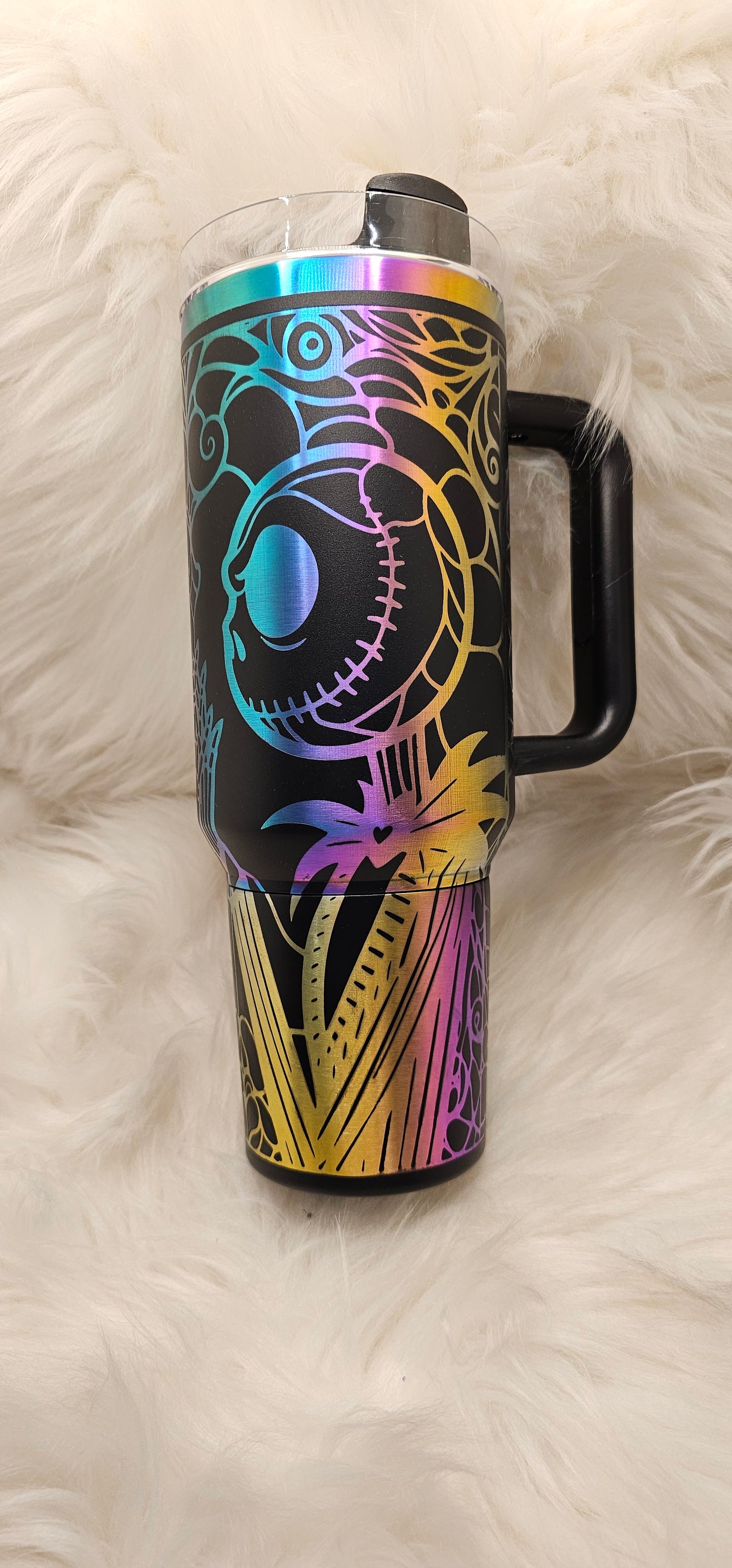 Jack and Sally Rainbow Engraved Tumbler