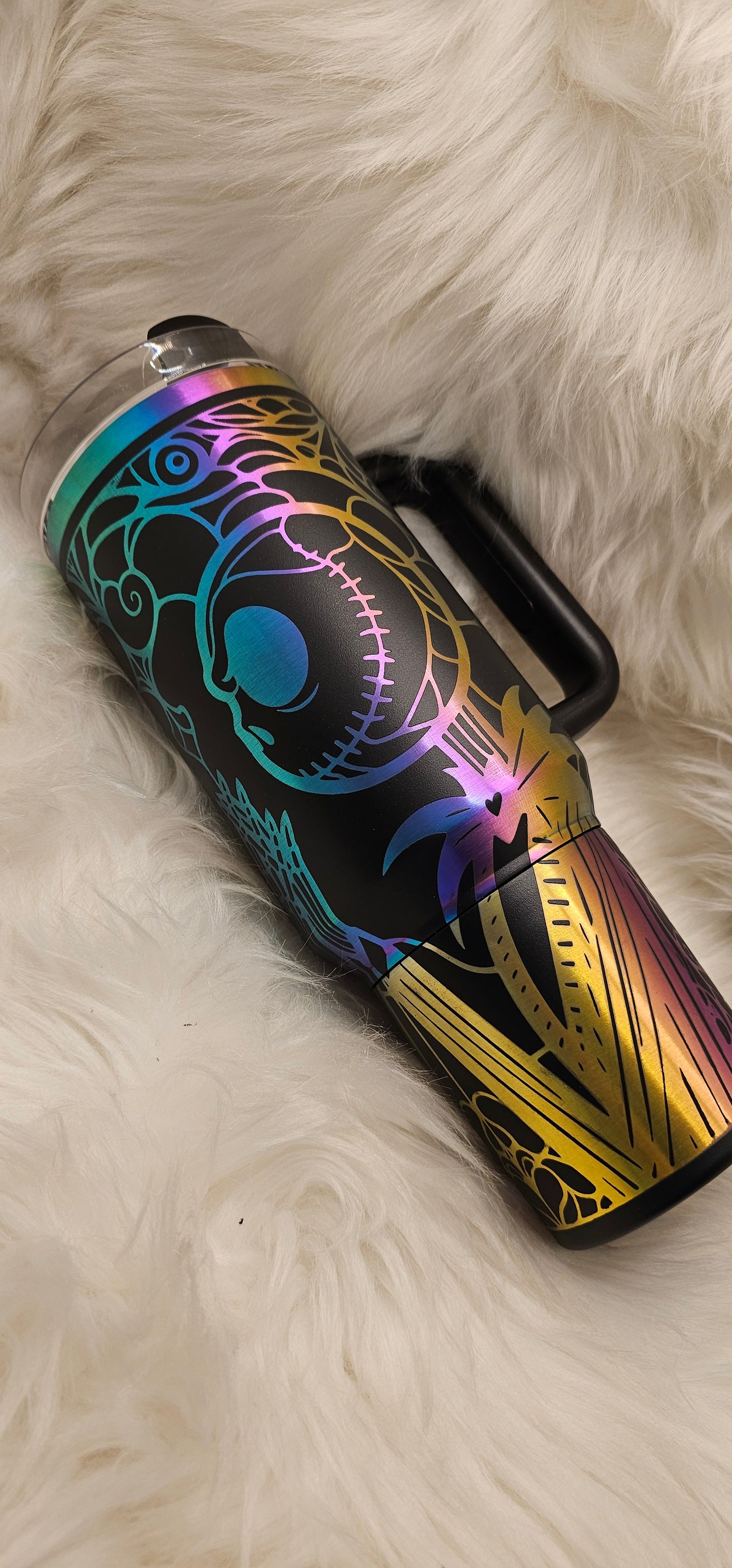 Jack and Sally Rainbow Engraved Tumbler