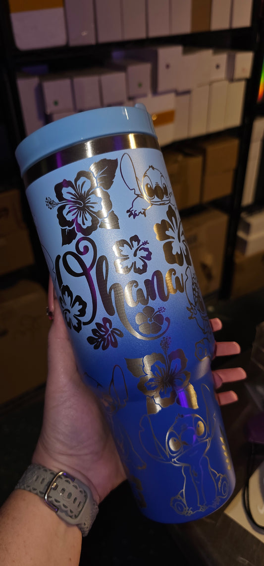 Ohana Engraved Tumbler with Lid Topper and Straw Charm