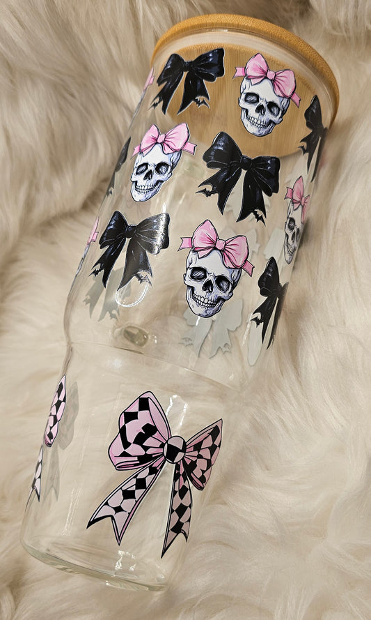 40 oz Skulls and Bows Glass Tumbler