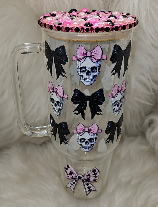 40 oz Skulls and Bows Glass Tumbler