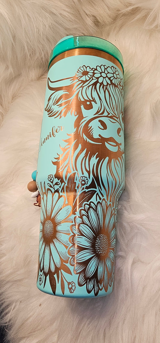 Copper Highland Cow 40 oz Engraved Tumbler PERSONALIZE