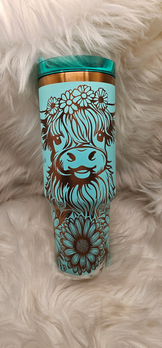 Copper Highland Cow 40 oz Engraved Tumbler PERSONALIZE